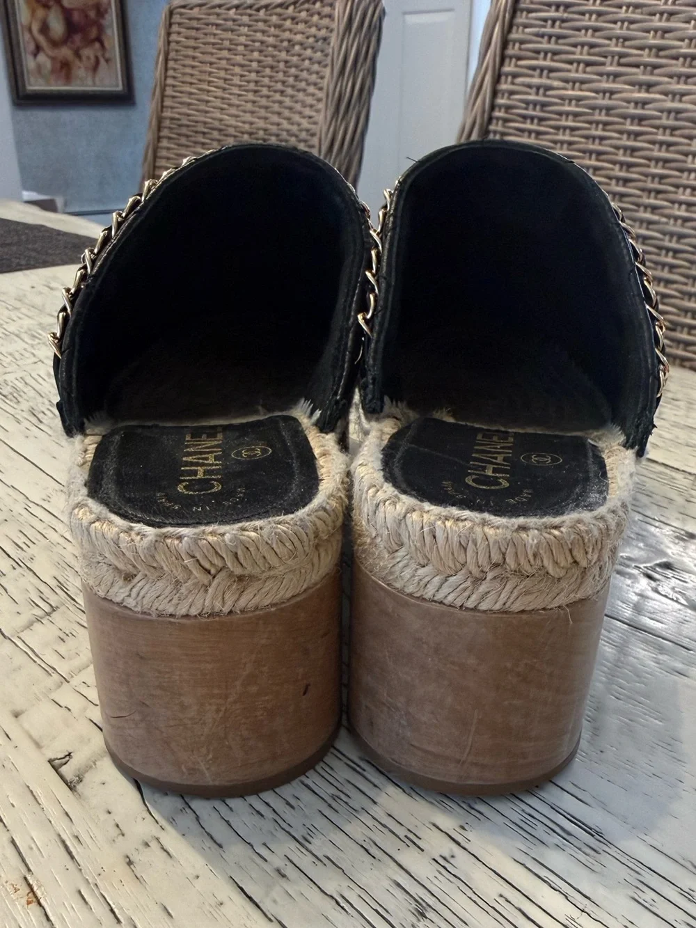CHANEL Black Quilted Leather Clog